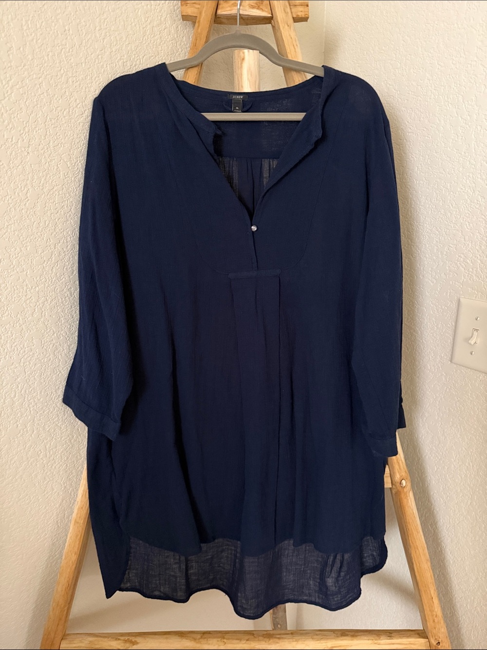 J. Crew Navy Tunic Top with V-Neck and Pleat Detail